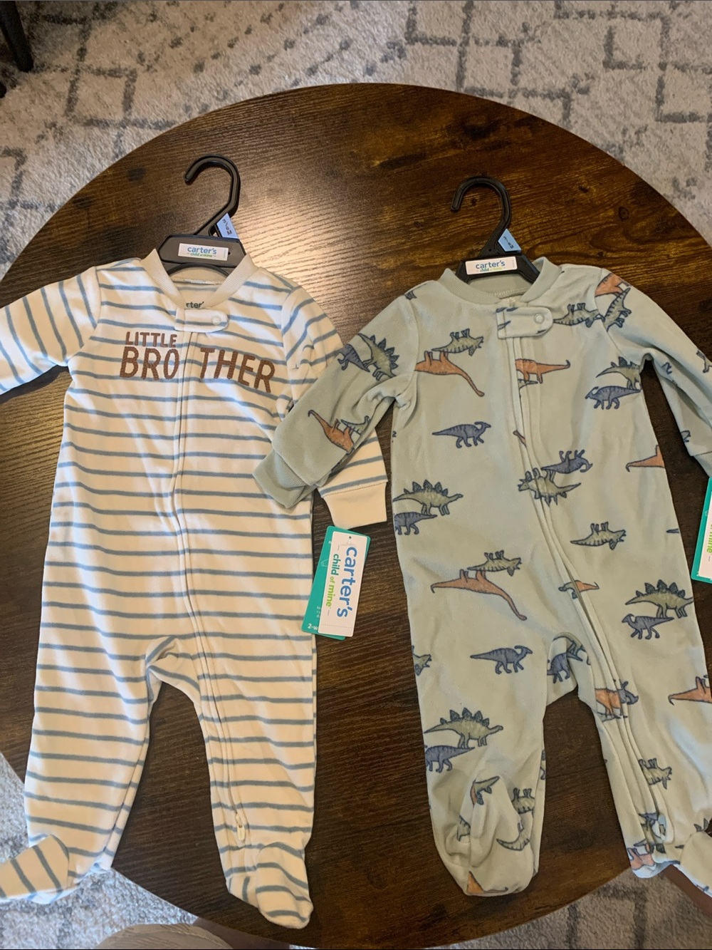 Carter's Striped & Dino Print Footed One-Pieces in Blue and Light Green